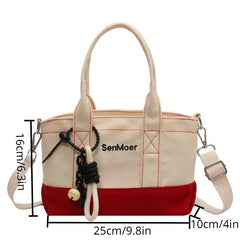 Colorblock Square Crossbody Bag with Embroidery and Pendant