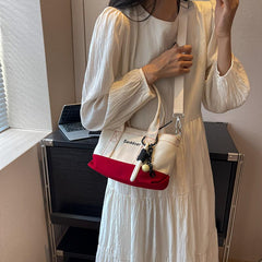Colorblock Square Crossbody Bag with Embroidery and Pendant