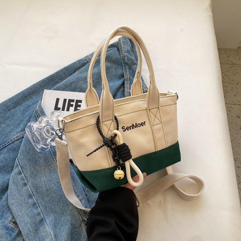 Colorblock Square Crossbody Bag with Embroidery and Pendant