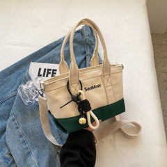Colorblock Square Crossbody Bag with Embroidery and Pendant