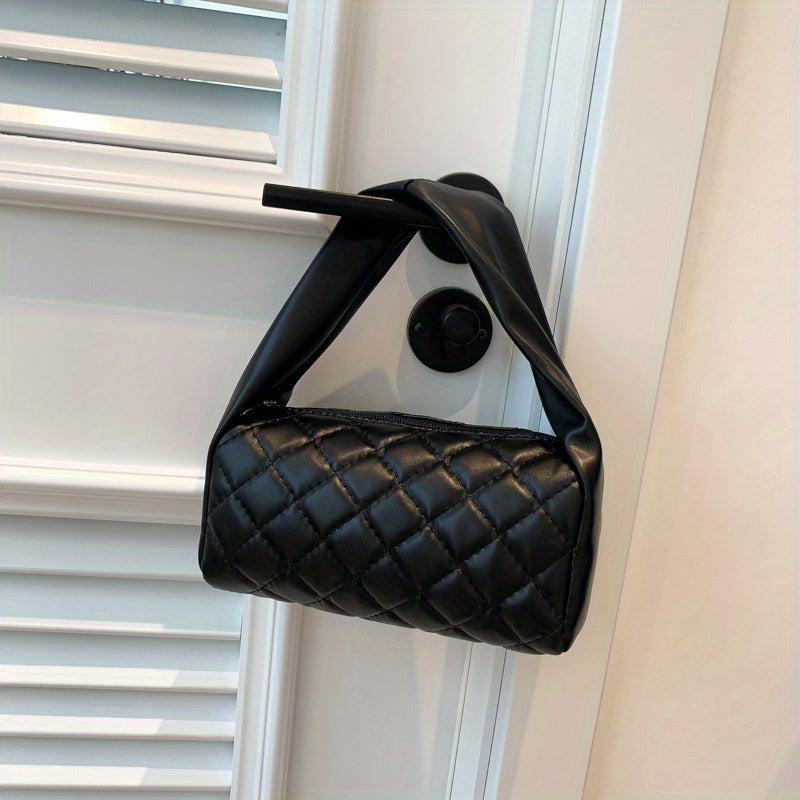 Quilted Handbag Solid PU Leather Underarm Bag Women's Casual Shoulder Purse