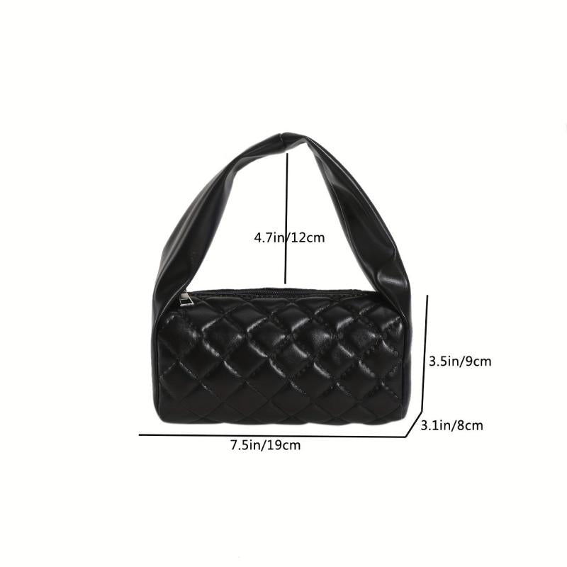 Quilted Handbag Solid PU Leather Underarm Bag Women's Casual Shoulder Purse