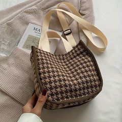 Houndstooth Canvas Crossbody Bag Satchel Purse For Women