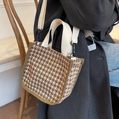 Houndstooth Canvas Crossbody Bag Satchel Purse For Women