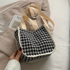 Houndstooth Canvas Crossbody Bag Satchel Purse For Women