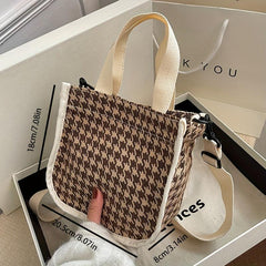 Houndstooth Canvas Crossbody Bag Satchel Purse For Women