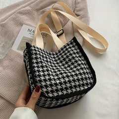 Houndstooth Canvas Crossbody Bag Satchel Purse For Women