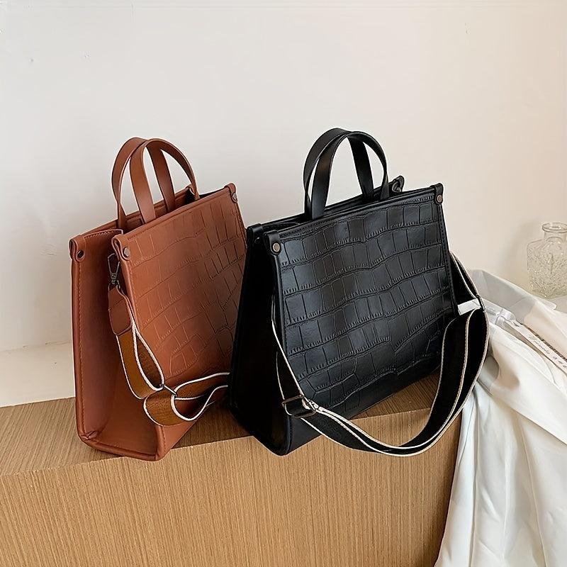 Crocodile Embossed Tote Bag Large Capacity Crossbody Bag