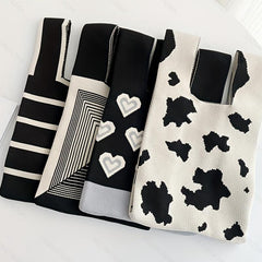 Colorblock Knitted Woolen Hobo Bag Geometric Pattern Tote