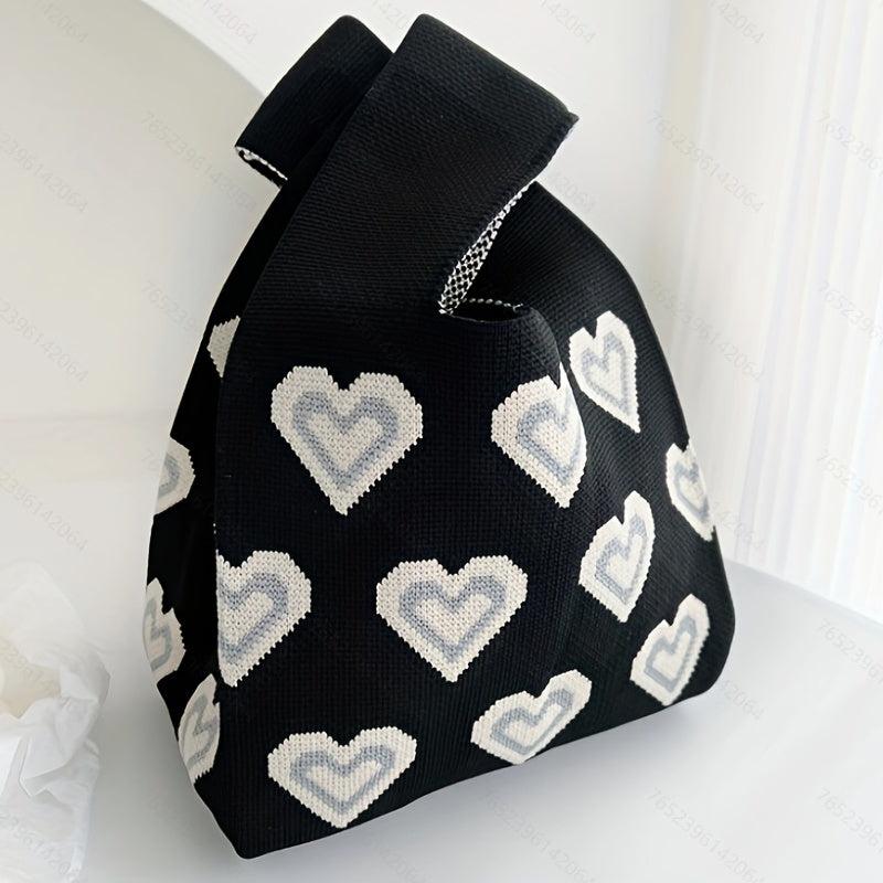 Colorblock Knitted Woolen Hobo Bag Geometric Pattern Tote