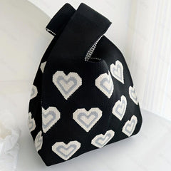 Colorblock Knitted Woolen Hobo Bag Geometric Pattern Tote