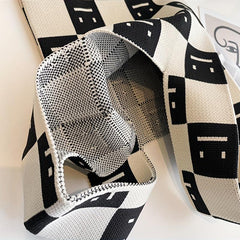 Colorblock Knitted Woolen Hobo Bag Geometric Pattern Tote