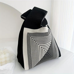 Colorblock Knitted Woolen Hobo Bag Geometric Pattern Tote