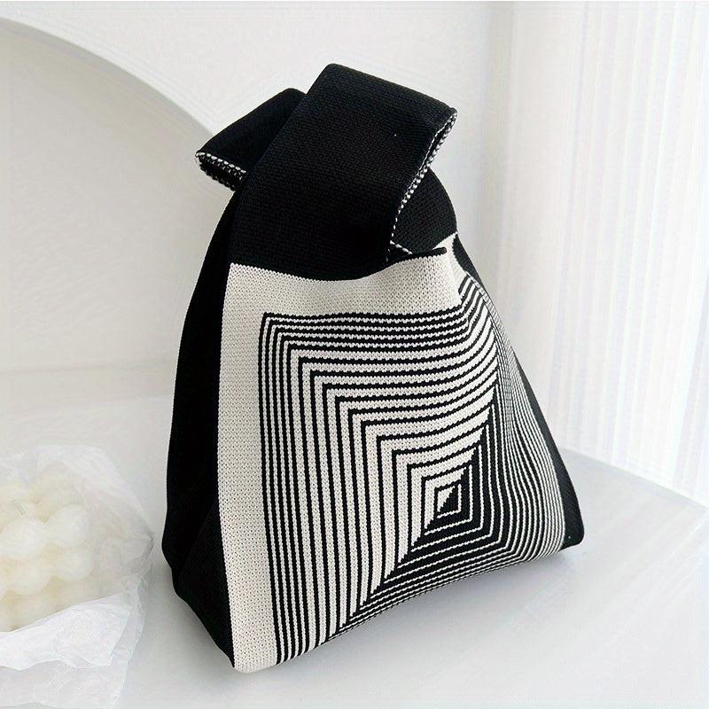 Colorblock Knitted Woolen Hobo Bag Geometric Pattern Tote
