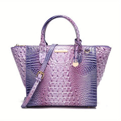 Crocodile Embossed Tote Bag Ombre Handbag Women's Leather Satchel Purse