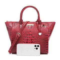 Crocodile Embossed Tote Bag Ombre Handbag Women's Leather Satchel Purse