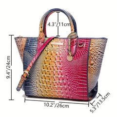 Crocodile Embossed Tote Bag Ombre Handbag Women's Leather Satchel Purse