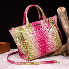 Crocodile Embossed Tote Bag Ombre Handbag Women's Leather Satchel Purse