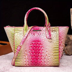 Crocodile Embossed Tote Bag Ombre Handbag Women's Leather Satchel Purse