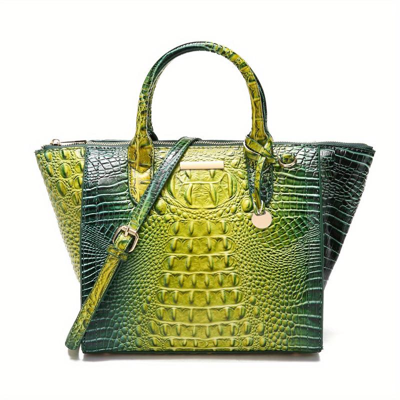 Crocodile Embossed Tote Bag Ombre Handbag Women's Leather Satchel Purse
