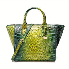Crocodile Embossed Tote Bag Ombre Handbag Women's Leather Satchel Purse