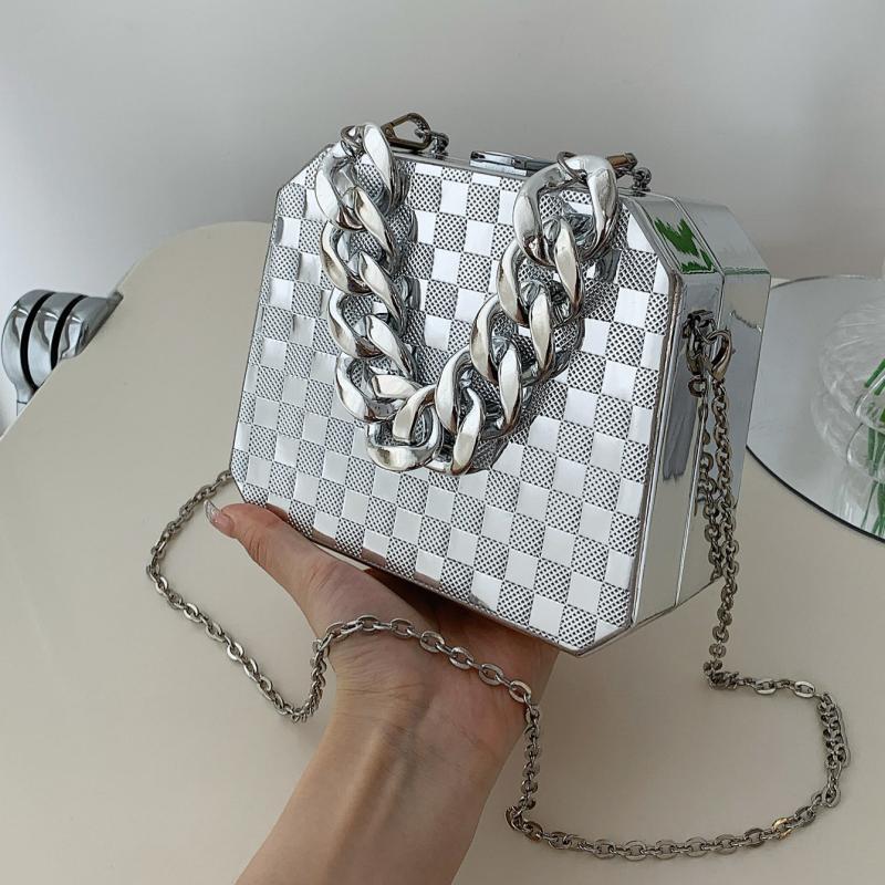 Plaid Pattern Box Bag Chain Crossbody Acrylic Purse 7.5 Inch