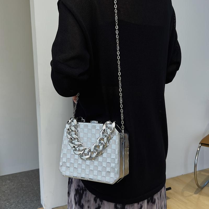 Plaid Pattern Box Bag Chain Crossbody Acrylic Purse 7.5 Inch
