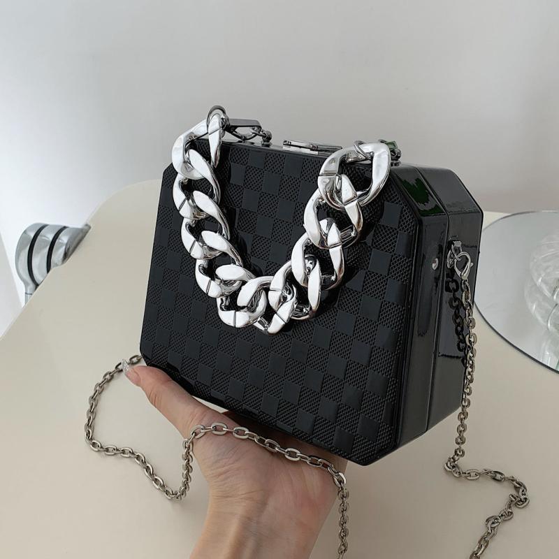 Plaid Pattern Box Bag Chain Crossbody Acrylic Purse 7.5 Inch
