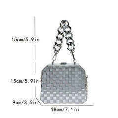 Plaid Pattern Box Bag Chain Crossbody Acrylic Purse 7.5 Inch