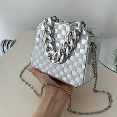 Plaid Pattern Box Bag Chain Crossbody Acrylic Purse 7.5 Inch