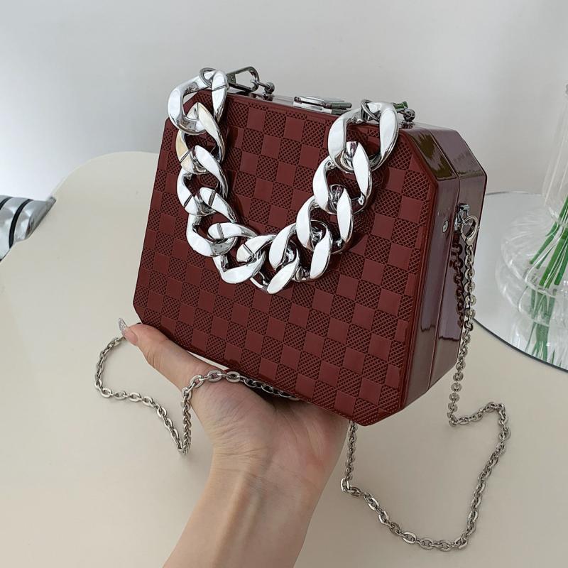 Plaid Pattern Box Bag Chain Crossbody Acrylic Purse 7.5 Inch