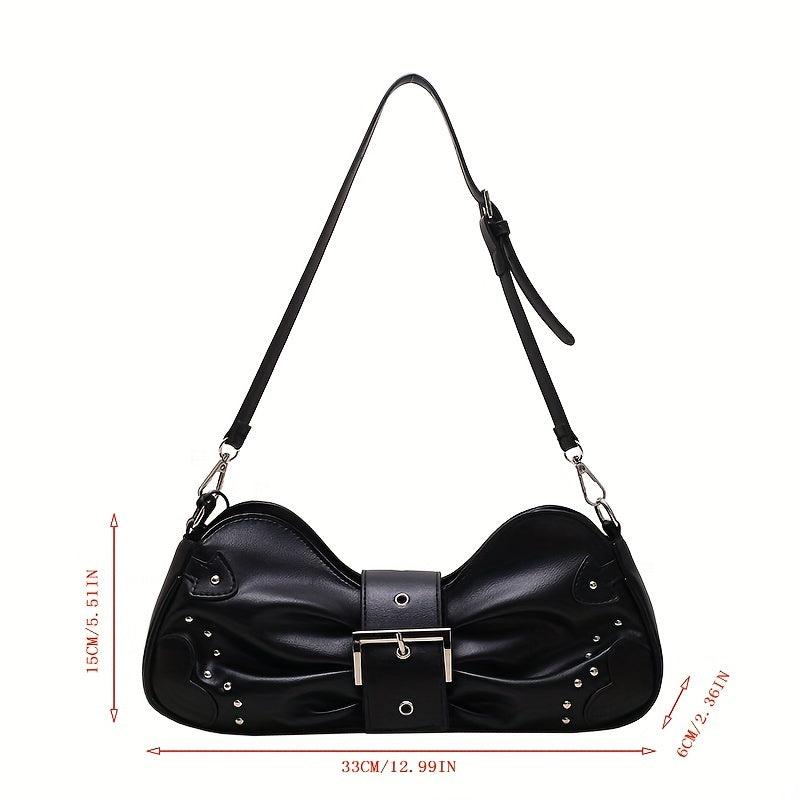 Y2K Ruched Handbag Studded PU Leather Shoulder Bag