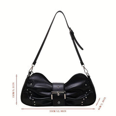 Y2K Ruched Handbag Studded PU Leather Shoulder Bag