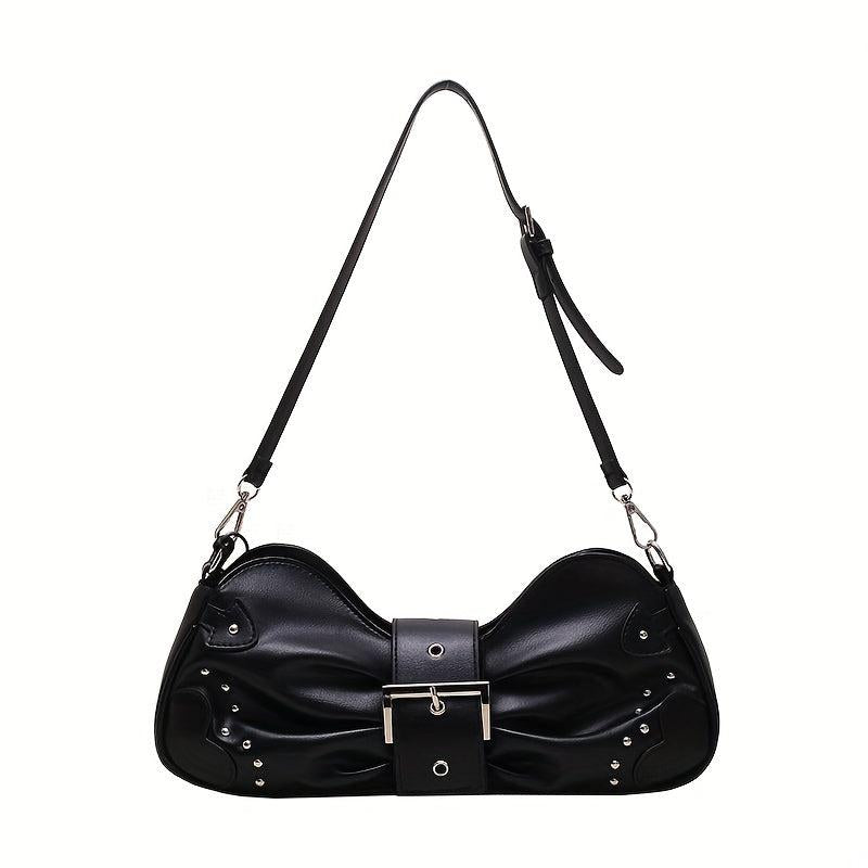 Y2K Ruched Handbag Studded PU Leather Shoulder Bag