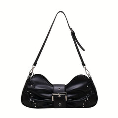 Y2K Ruched Handbag Studded PU Leather Shoulder Bag