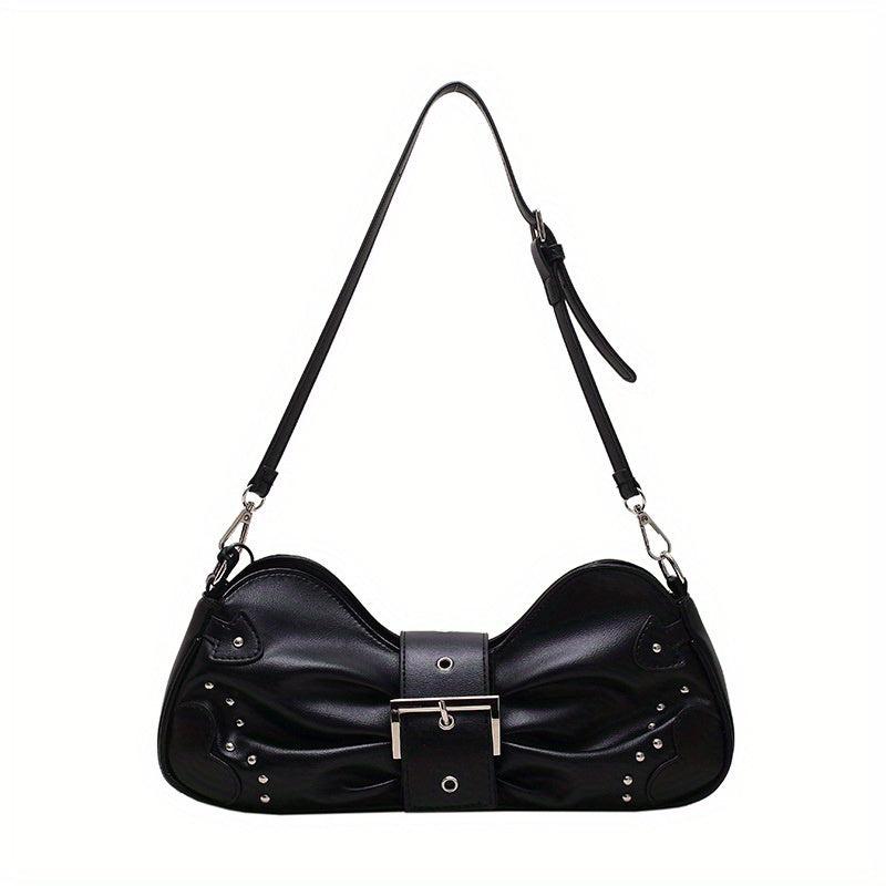 Y2K Ruched Handbag Studded PU Leather Shoulder Bag