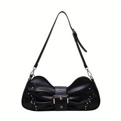 Y2K Ruched Handbag Studded PU Leather Shoulder Bag