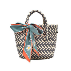 Striped Block Mini Straw Beach Bag Top Handle Handbag