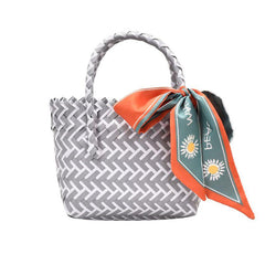 Striped Block Mini Straw Beach Bag Top Handle Handbag