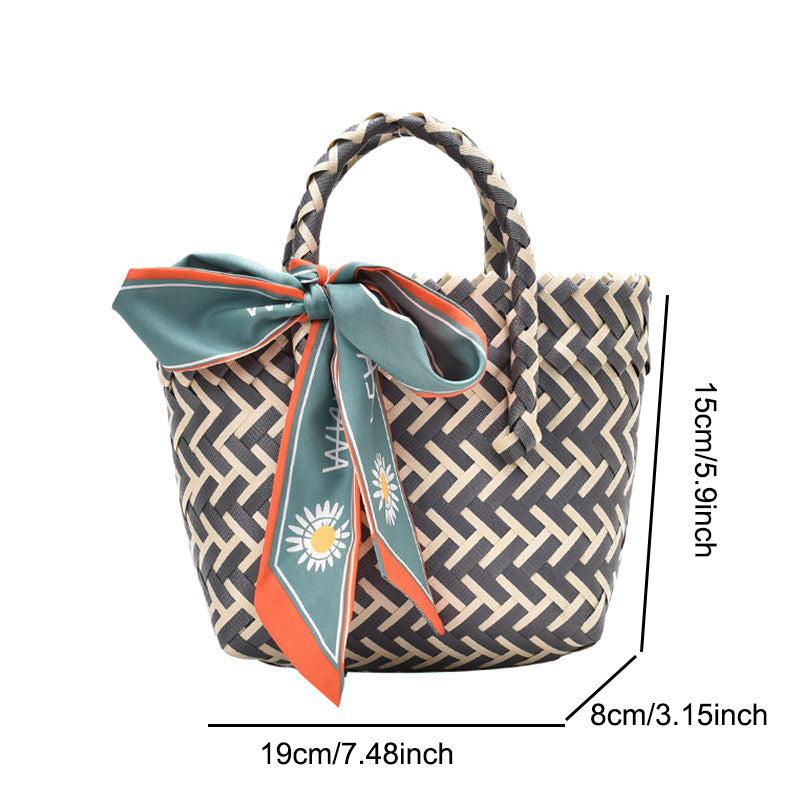 Striped Block Mini Straw Beach Bag Top Handle Handbag