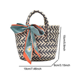 Striped Block Mini Straw Beach Bag Top Handle Handbag