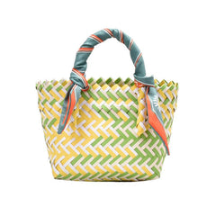 Striped Block Mini Straw Beach Bag Top Handle Handbag