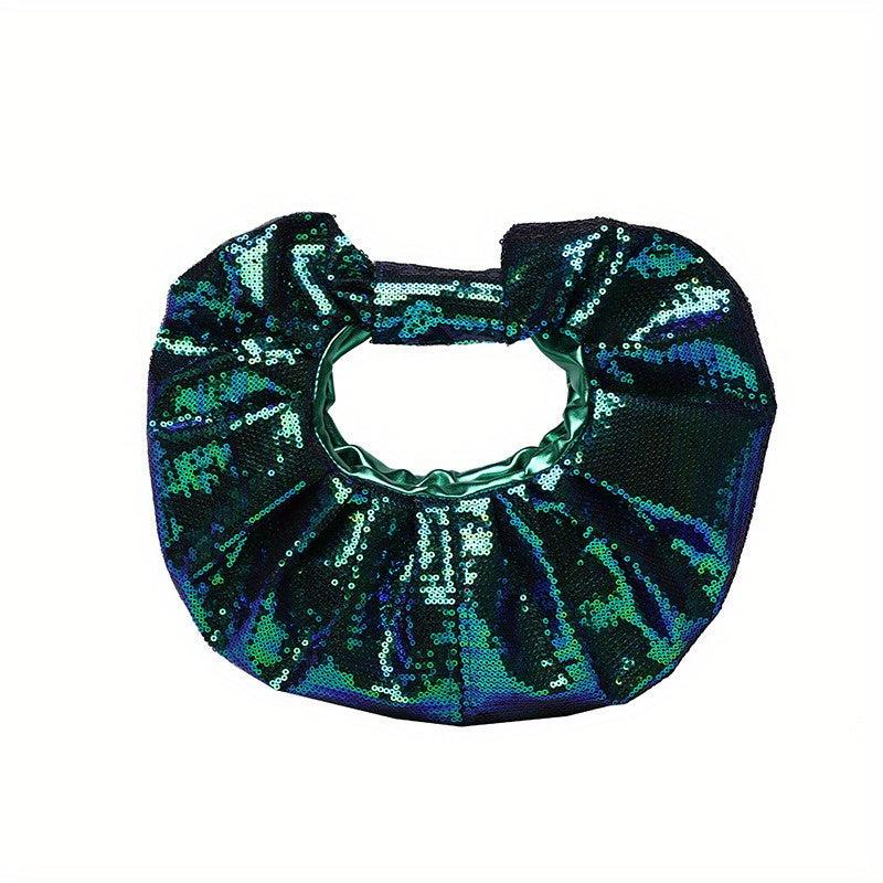 Sequin Decor Pleated Round Handbag Glitter Ruched Purse