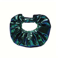 Sequin Decor Pleated Round Handbag Glitter Ruched Purse