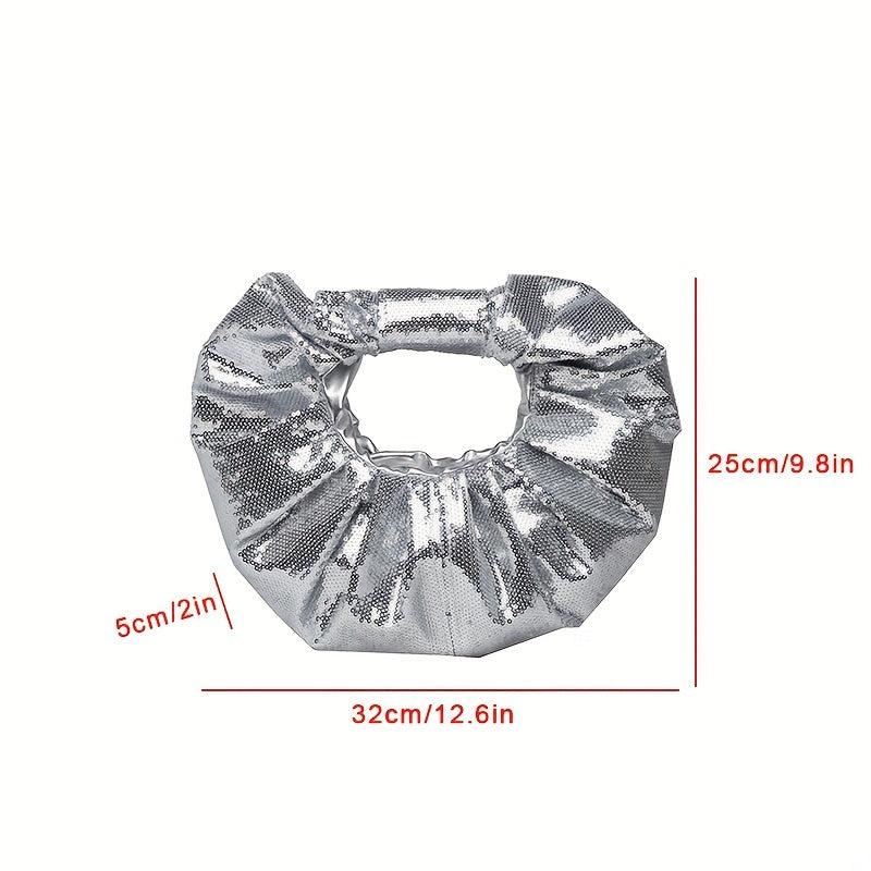 Sequin Decor Pleated Round Handbag Glitter Ruched Purse