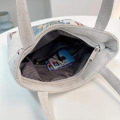 Butterfly Embroidery Tote Bag Fabric Shoulder Bag Lightweight Storage Bag