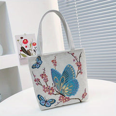 Butterfly Embroidery Tote Bag Fabric Shoulder Bag Lightweight Storage Bag