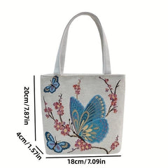 Butterfly Embroidery Tote Bag Fabric Shoulder Bag Lightweight Storage Bag
