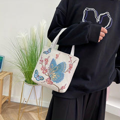 Butterfly Embroidery Tote Bag Fabric Shoulder Bag Lightweight Storage Bag