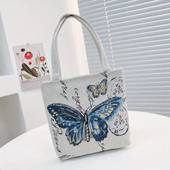 Butterfly Embroidery Tote Bag Fabric Shoulder Bag Lightweight Storage Bag